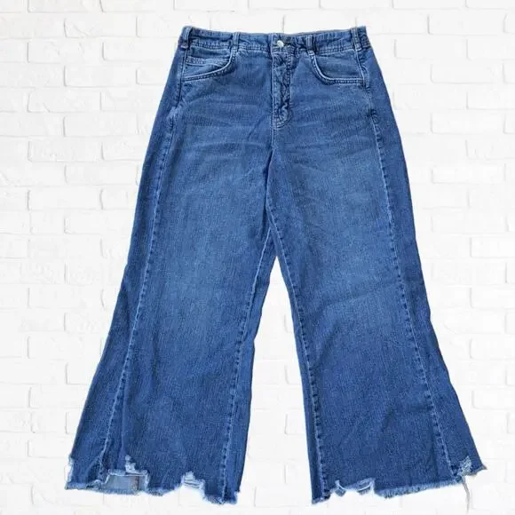 Anthropologie PILCRO The Adi High-Rise Flare Jean Wide Leg Size 30 Raw Hem - Picture 2 of 15